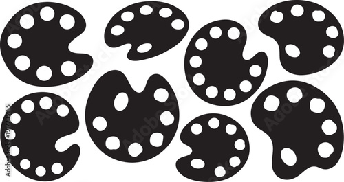 Collection of black paint palettes with white dots illustration