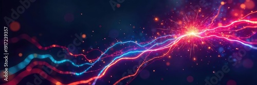 Vibrant, multicolored electric wires crisscrossing, sparking with energy against a dark background  Perfect for illustrating power, technology, or abstract concepts ,  current,  futuristic
