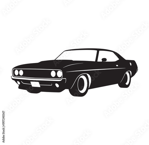 classic american muscle car silhouette with chrome accents and four headlights