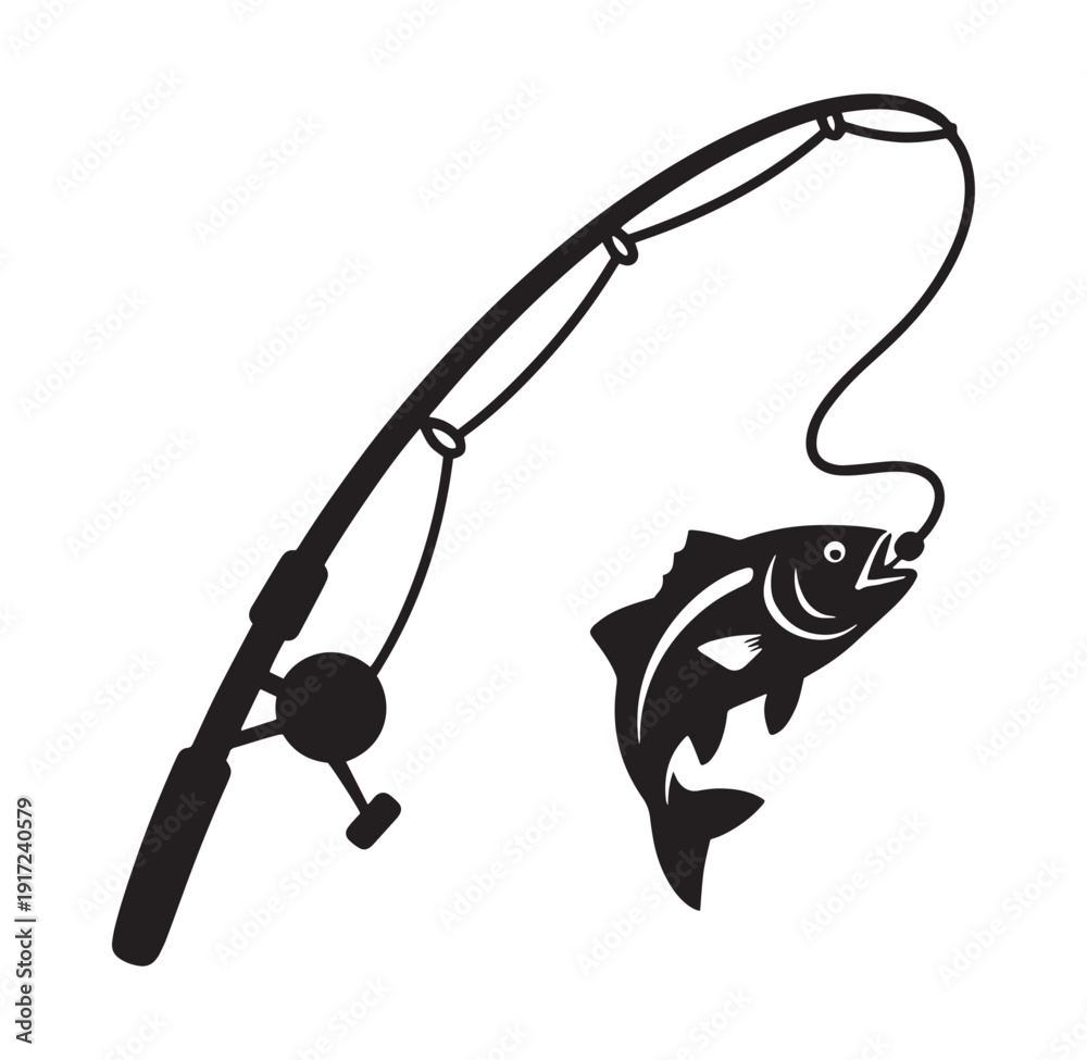 Fototapeta premium Fishing rod with a fish on the hook outdoors recreation activity