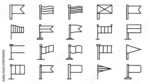 A collection of various flag outline icons showing different shapes and styles.