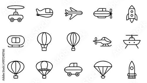 Single outline icon representing an air vehicle, part of a collection of transportation-themed symbols.