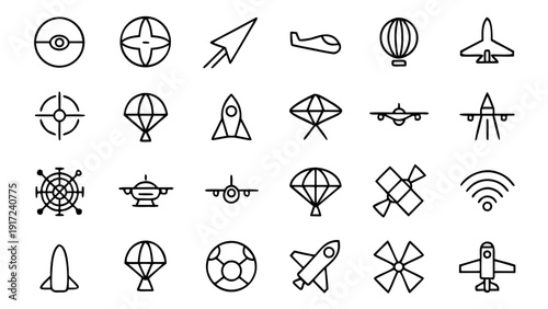 Outline icon depicting another air vehicle, element from a comprehensive set of aviation transportation symbols.