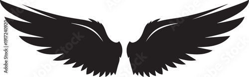 Black wings spread wide on white background illustration design