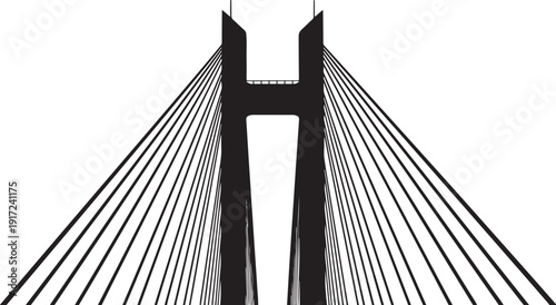Black and white illustration of a cable stayed bridge