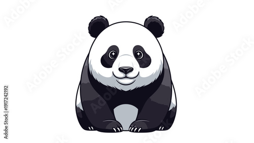 A cartoon panda bear with a cheerful expression sits on a plain white background in a graphic illustration.
