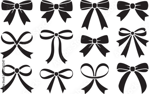 Black and white bow tie in various styles ribbon knot