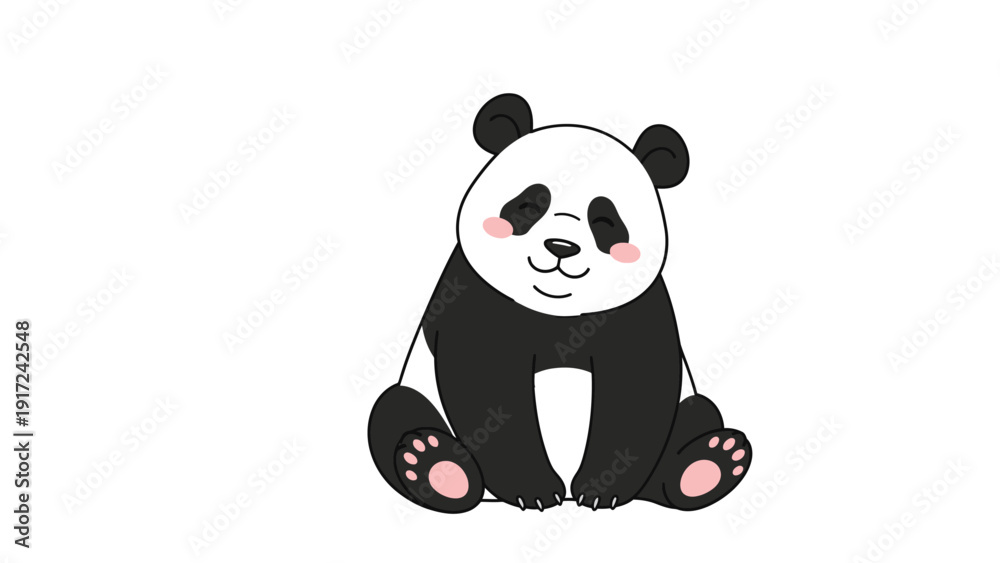 Naklejka premium A cute cartoon panda bear sitting with a cheerful expression on a plain white background with a soft and playful mood.