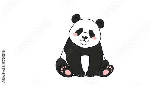 A cute cartoon panda bear sitting with a cheerful expression on a plain white background with a soft and playful mood.