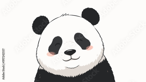 Illustration of a cute panda bear with rosy cheeks on a white background in a cartoon style with a playful mood.