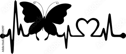 Butterfly Heartbeat ECG Line Vector