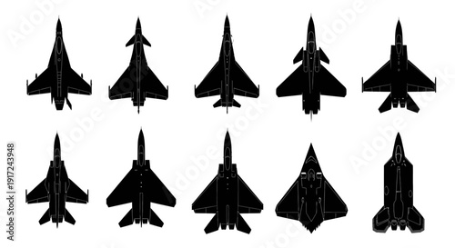 Collection of modern fighter jets in various angles and designs