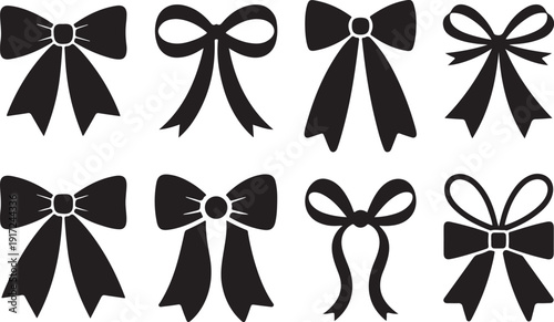 Eight black bows with different styles and shapes ribbon