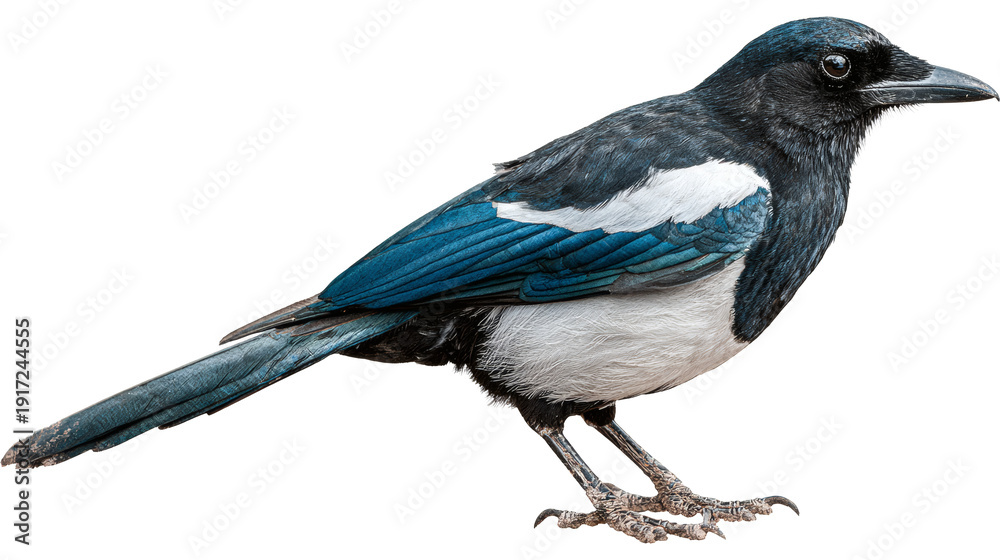 Fototapeta premium Korean magpie bird, national bird of Korea, isolated on a white background