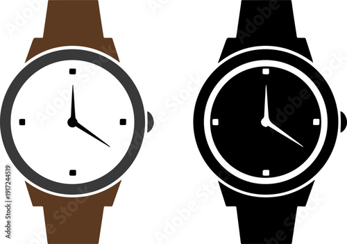 Wrist Watch Analog Clock Icon Set Vector