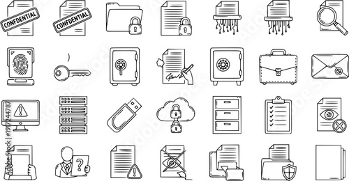 Cybersecurity and Data Security Icons: Confidentiality, Protection, and Access Control