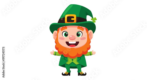 A cheerful leprechaun celebrates saint patrick's day with festive attire and accessories in a vibrant illustration