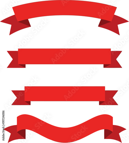 Collection of four vibrant red banners ribbons for design and promotion vector