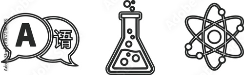 Science education chemistry atom molecule research laboratory experiment learning concept icons vector