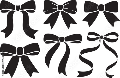 Five Black and White Bow Ties in Different Styles ribbon