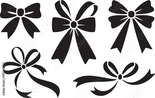 Five Black Bow Ties in Different Styles formal