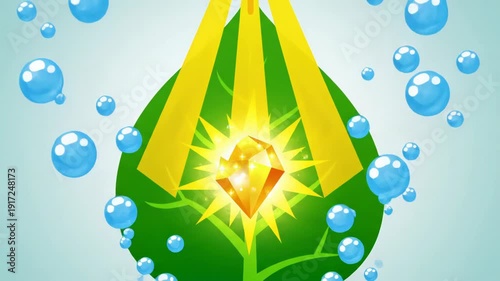 Flat Vector Animation of Photosynthesis Process with Sun and Water