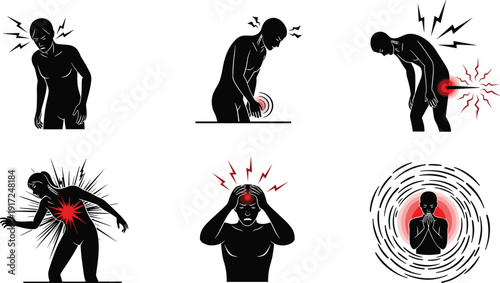 Painful body parts silhouette back pain headache