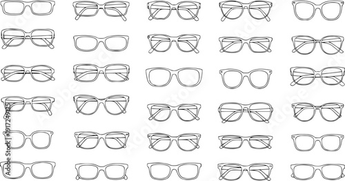 Seamless Pattern of Hand-Drawn Eyeglasses and Spectacles in Various Styles, Perfect for Fashion, Optical, and Design Backgrounds or Wallpapers