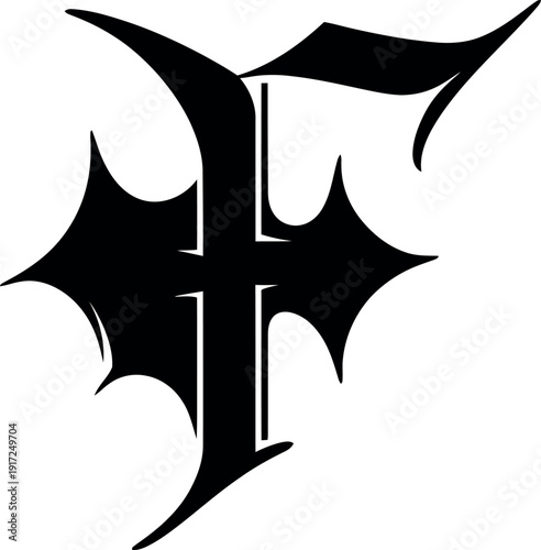 Black gothic letter h with sharp edges and pointed tips