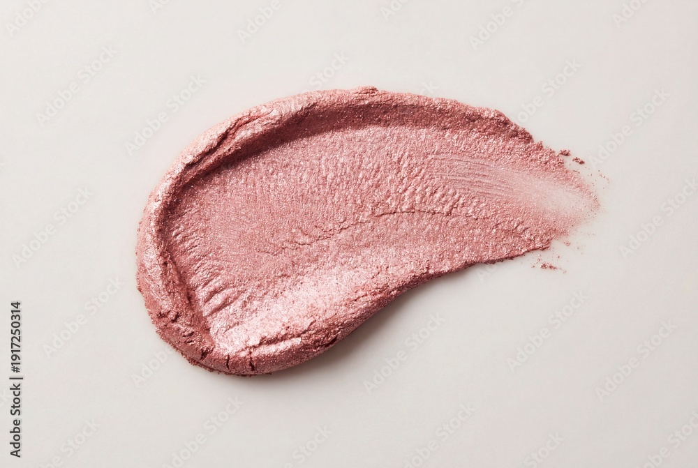 Fototapeta premium Shimmering pink metallic cosmetic product swatch with textured surface on light background