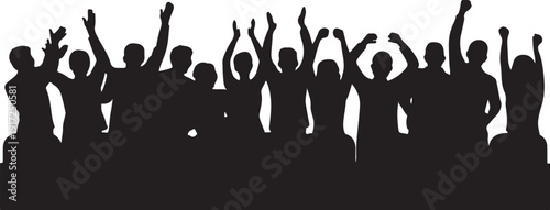 Silhouette of crowd with raised hands black white people