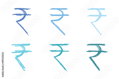 Set of hand drawn rupee currency symbol. Brush stroke doodle. Single element for design