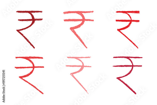 Set of hand drawn rupee currency symbol. Brush stroke doodle. Single element for design