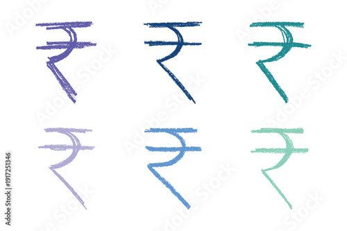 Set of hand drawn rupee currency symbol. Brush stroke doodle. Single element for design