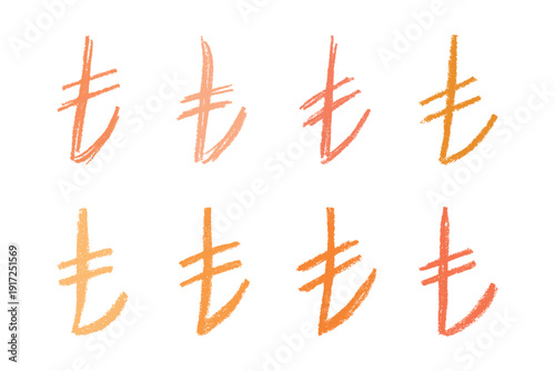Set of hand drawn turkish lira currency symbol. Brush stroke doodle. Single element for design