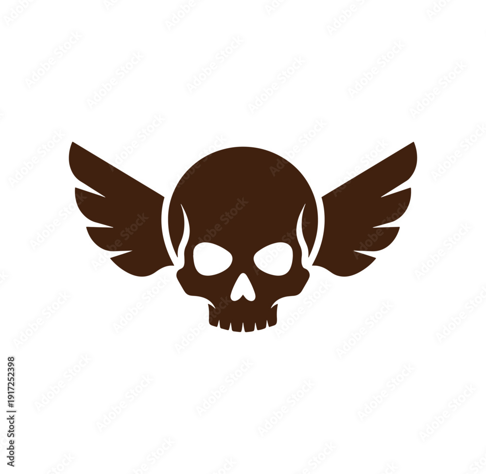 Fototapeta premium Brown skull with wings on transparent background