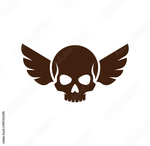 Brown skull with wings on transparent background