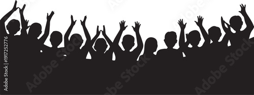 Silhouette of people raising hands in celebration crowd