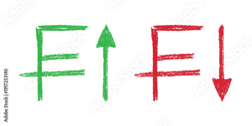 Hand drawn swiss franc currency symbol Growth and fall profit with arrow up and down Brush stroke doodle Element for design