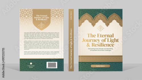 Book cover design showcasing the eternal journey of light resilience in gold and green