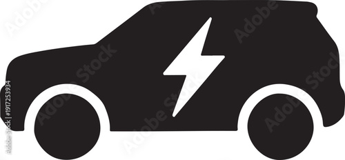 Modern electric SUV silhouette with bold aerodynamic curves, futuristic premium vehicle design, minimal black vector outline, isolated on white background.