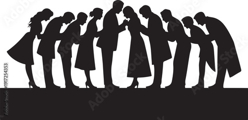 Silhouettes of people bowing heads in prayer or reflection