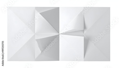 Abstract white origami-like geometric design with intersecting planes and shadows