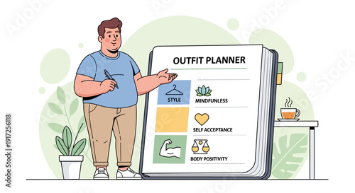 Man Planning Outfits And Choosing Styles, Body Positivity And Self Acceptance