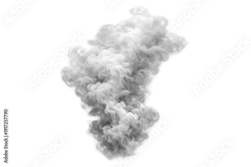 White smoke or steam puffing up, having a realistic texture on a transparent background for digital design