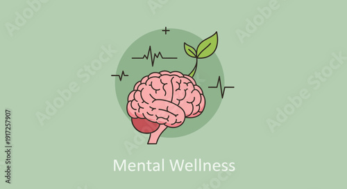 Mental Wellness Concept Brain Growth and Heartbeat Signal Symbolizing Health
