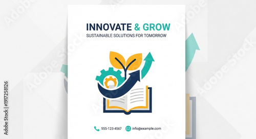 Innovate and grow sustainable solutions for tomorrow concept with open book and plant growing out of it