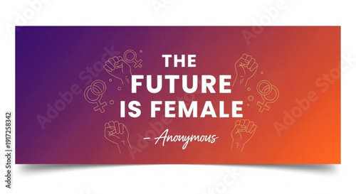 The future is female empowerment quote on gradient background with light bulb illustrations