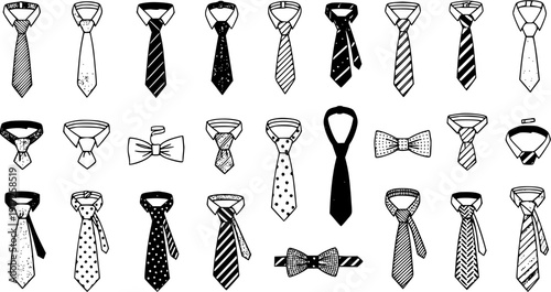 Assorted Ties and Bowties Doodle Vector Illustration