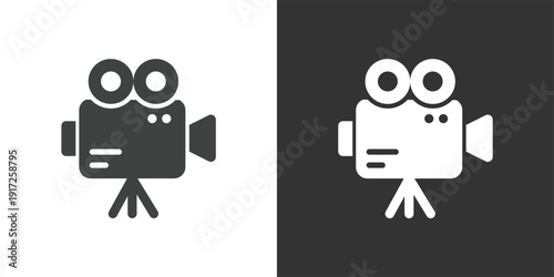 Vintage Video Camera Icon. Solid glyph series icon